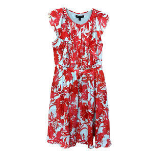 Banana Republic Petite Floral Flutter Sleeve Fit Flare Dress 8P Blue Coral